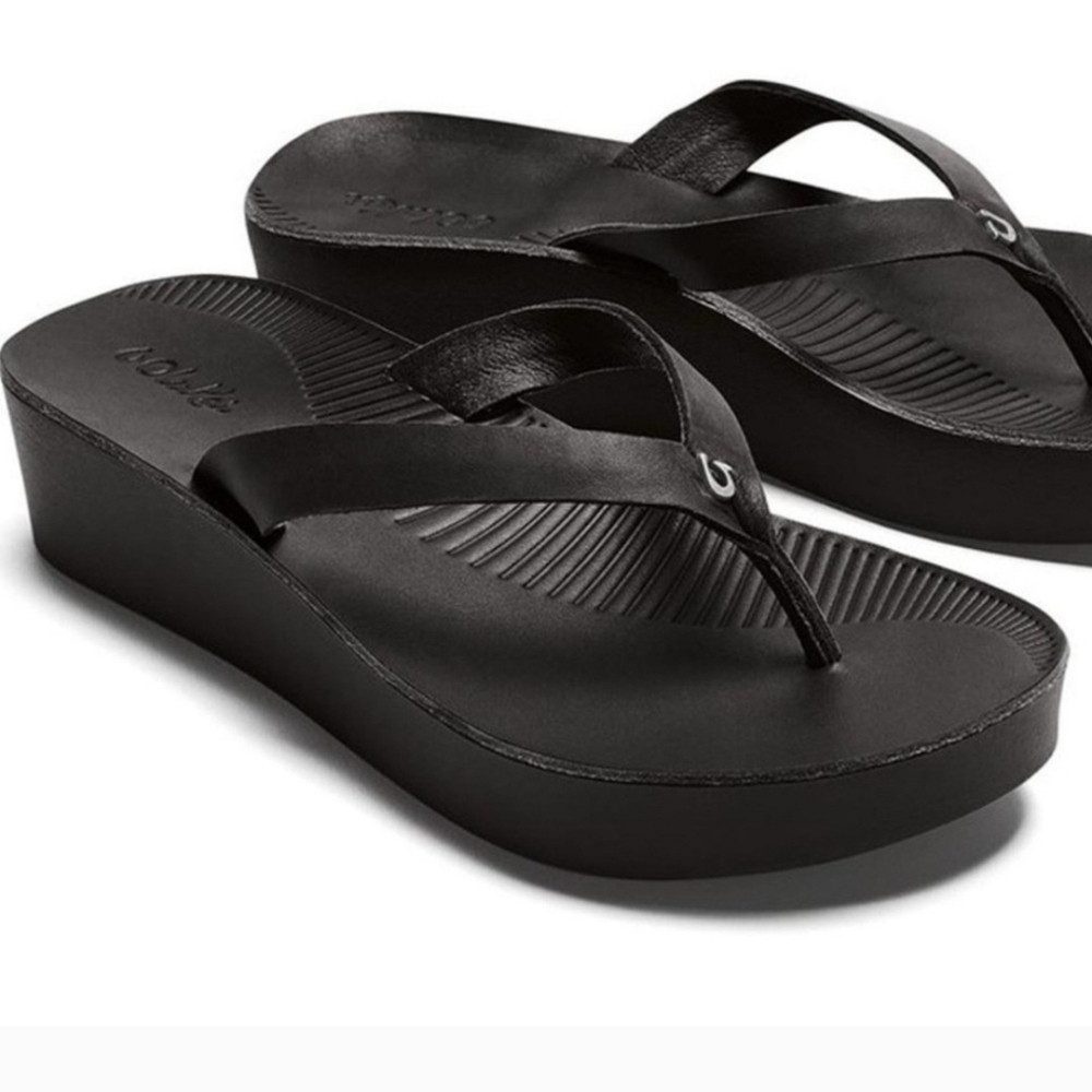 OluKai Black Wedge Flip Flop Sandals
